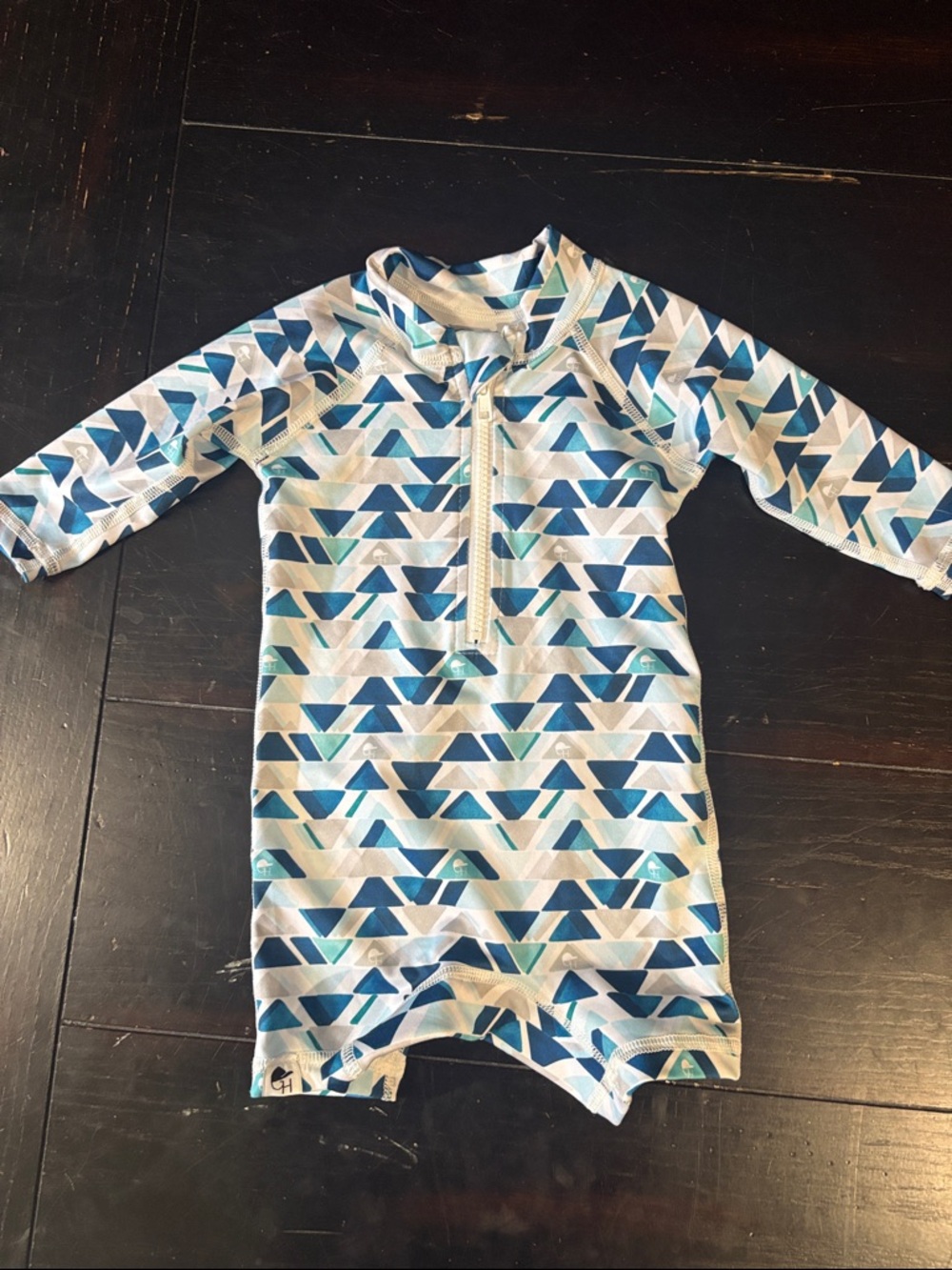 Toddler Long-Sleeve Rashguard One-Piece in Blue Triangle Print
